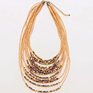 Peach Blush & Gold Layer Beaded Statement Necklace